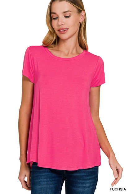 Zenana- FLOWY ROUND HEM RAYON SHORT SLEEVE TOP