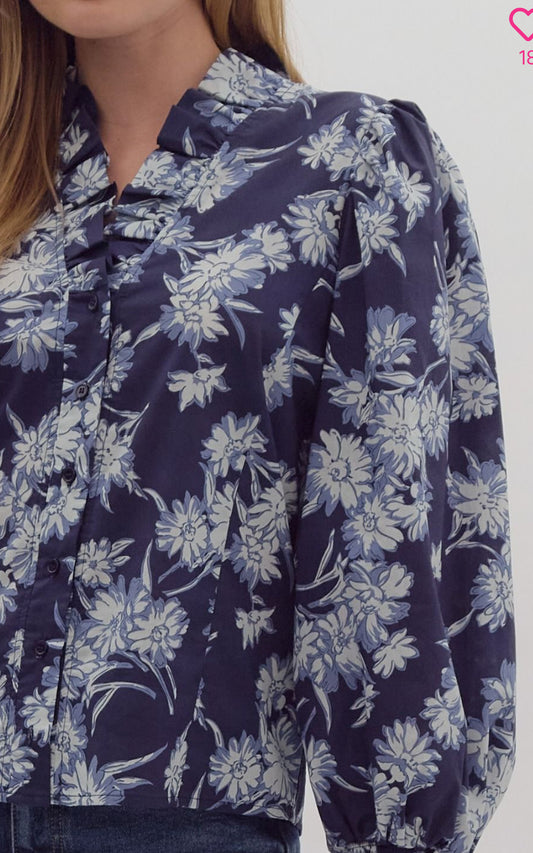 BB-Floral Ruffle Neck Top