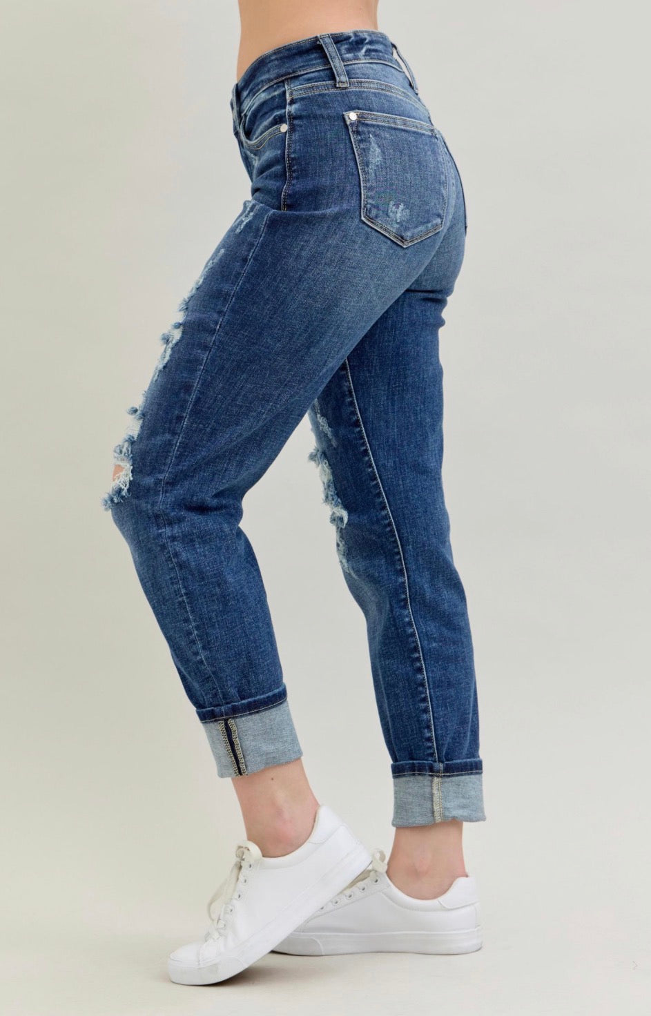 MR Cuffed Destroy Boyfriend Jeans  • Judy Blue