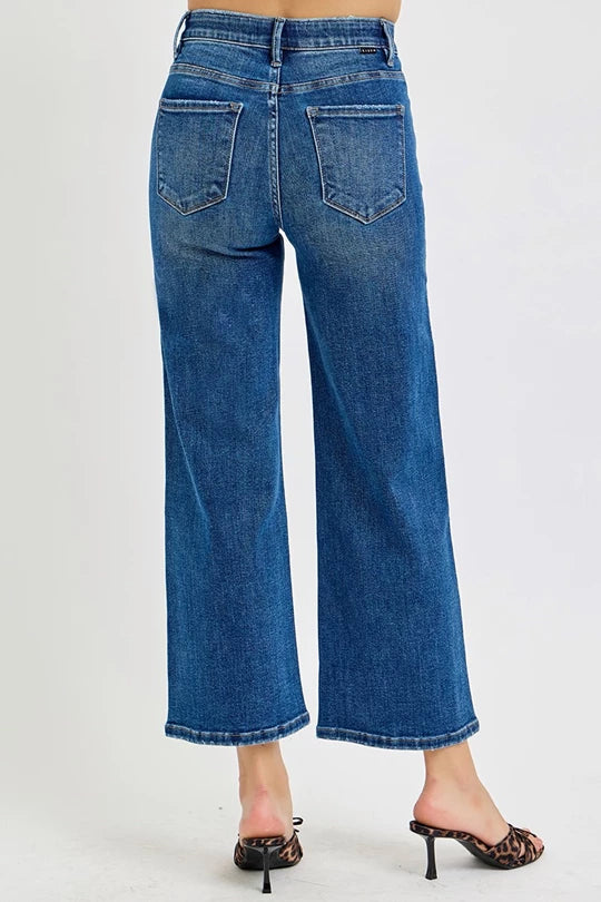 Risen Jeans TUMMY CONTROL ELASTIC BAND HIGH RISE CROP WIDE JEANS