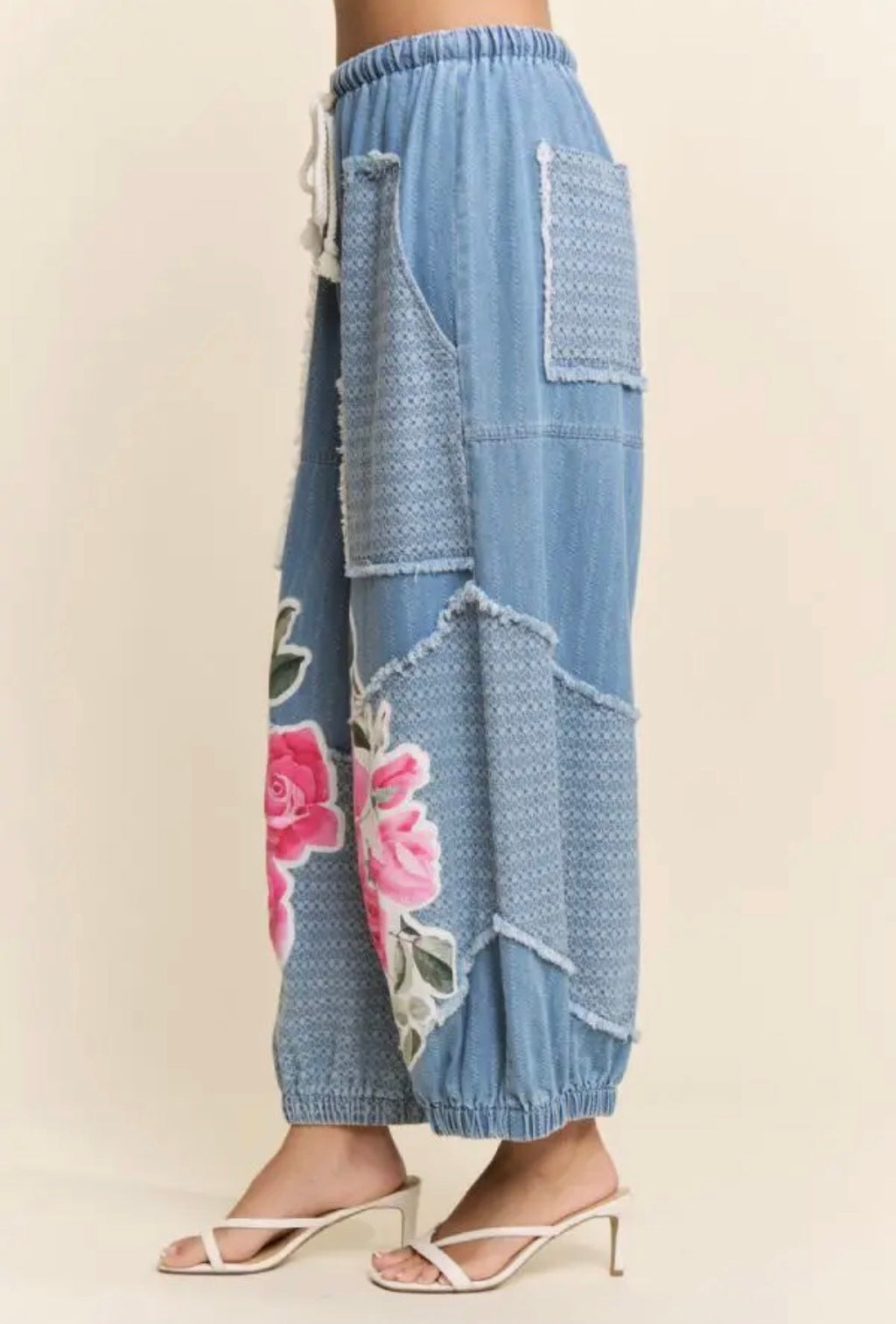 Boho Rose Patch Pants