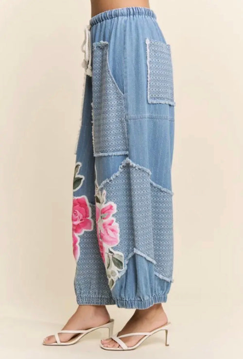 Boho Rose Patch Pants