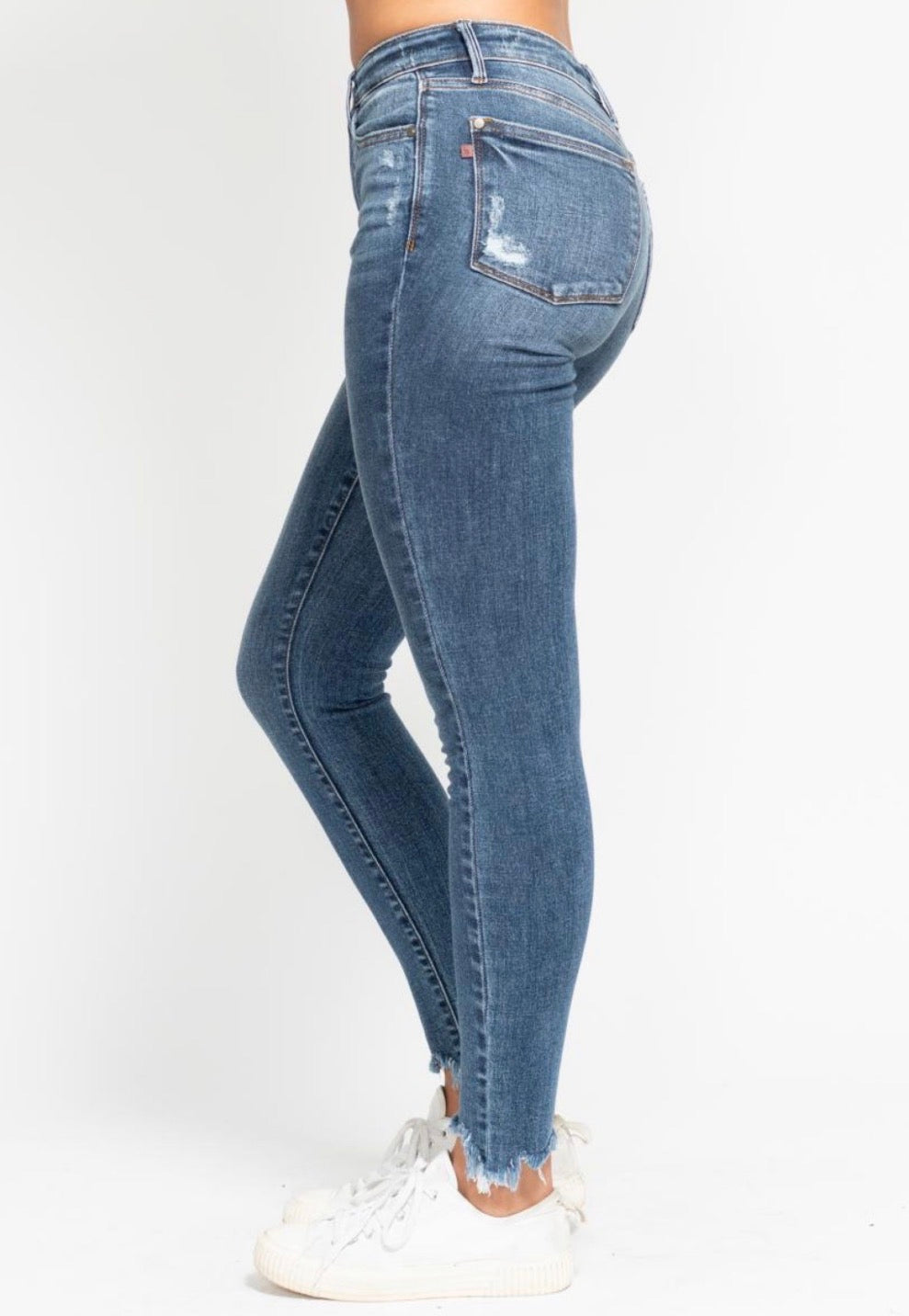 HW Skinny Destroy & Shark Bit Hem Jeans  • Judy Blue
