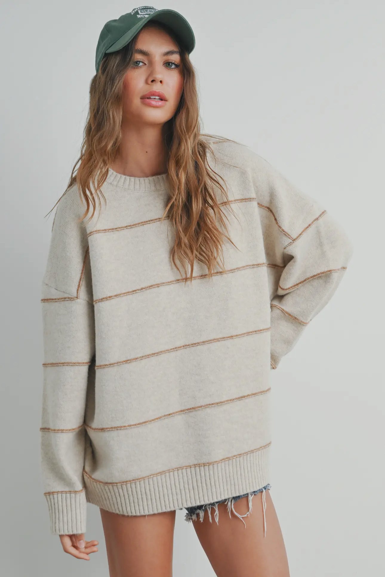 Striped Pattern Drop Shoulder Sweater