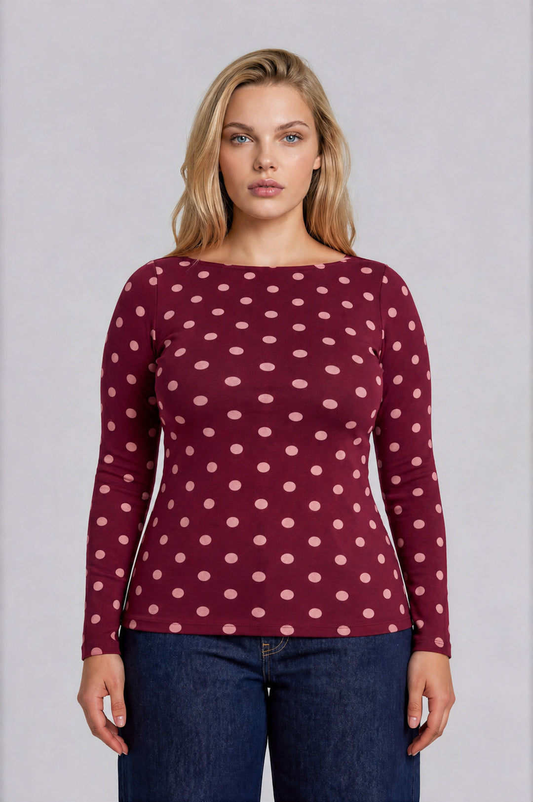 Blu Pepper-POLKA DOT BOAT NECK LONG SLEEVE KNIT TOP