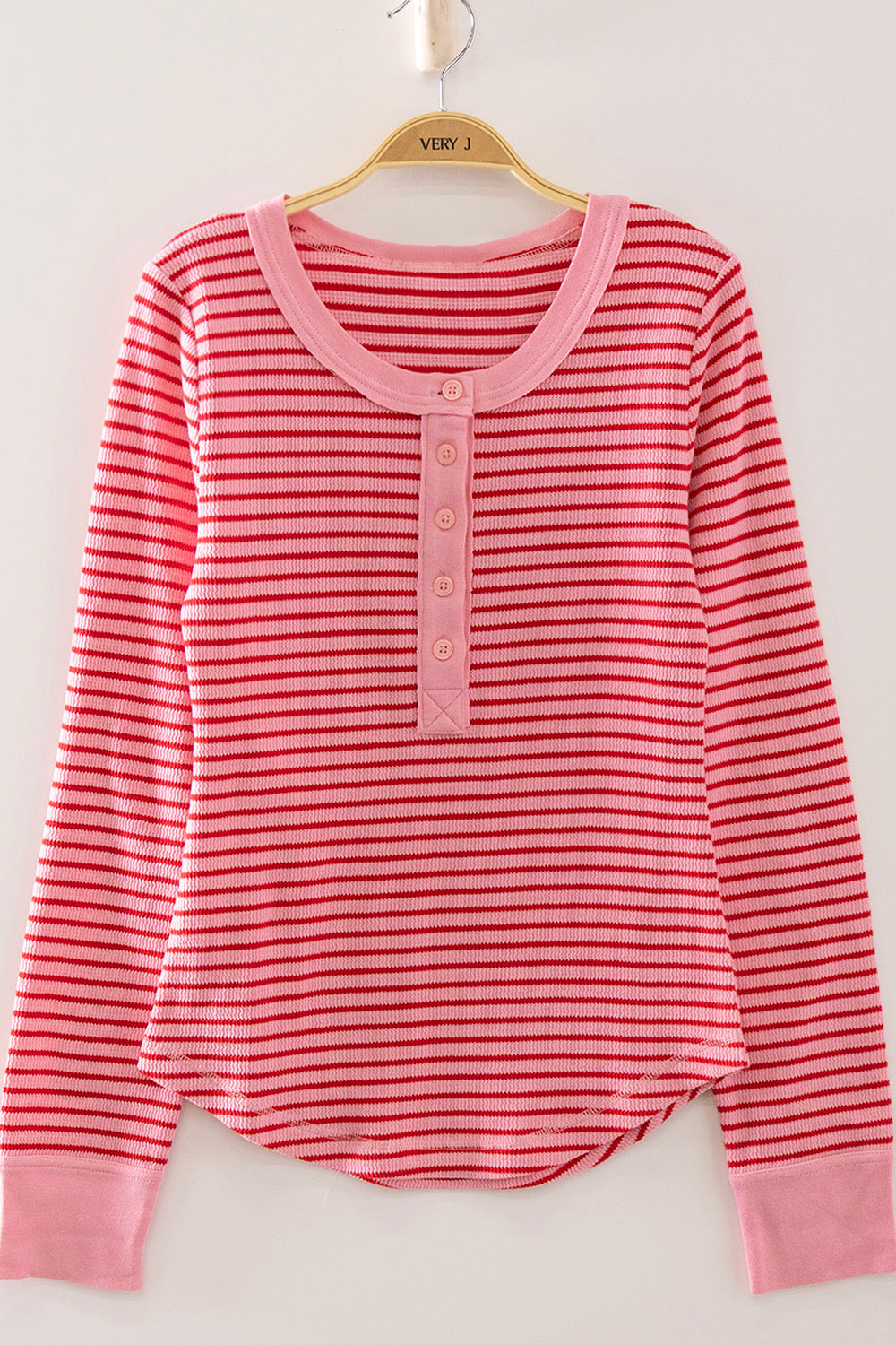 Very J-Striped Ribbed Henley Long Sleeve Top