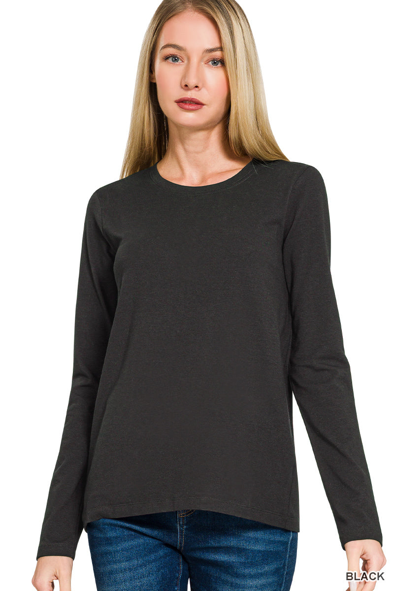 Zenana-COTTON CREW NECK LONG SLEEVE T-SHIRT