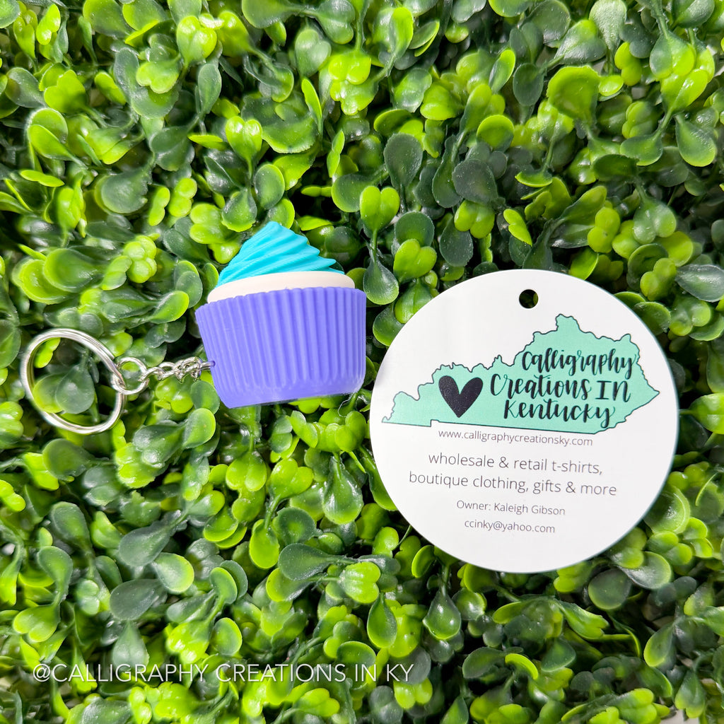Turquoise/Purple Cupcake Fidget Clicker Keychain