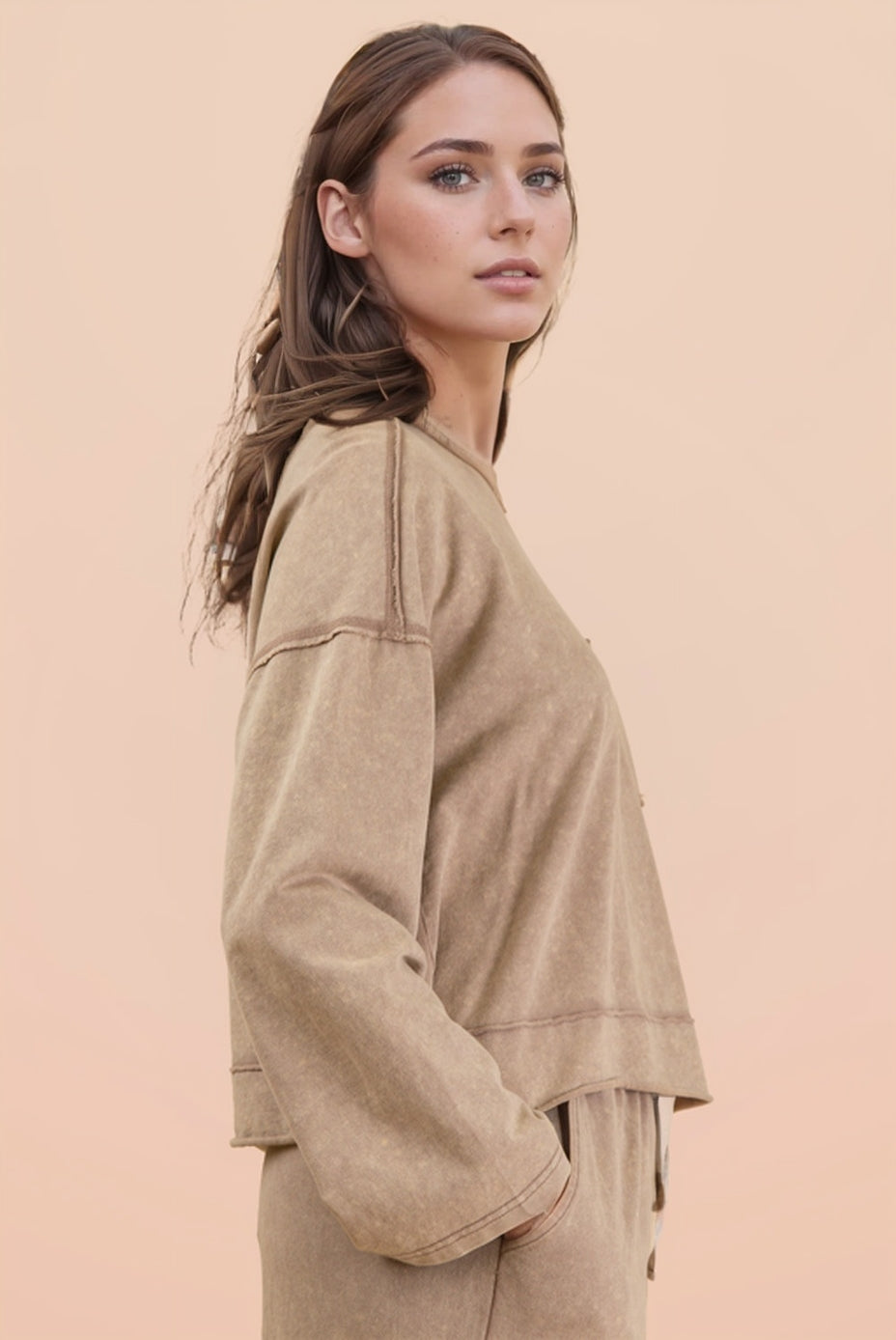 Mineral Washed Knit Top & Pants Set