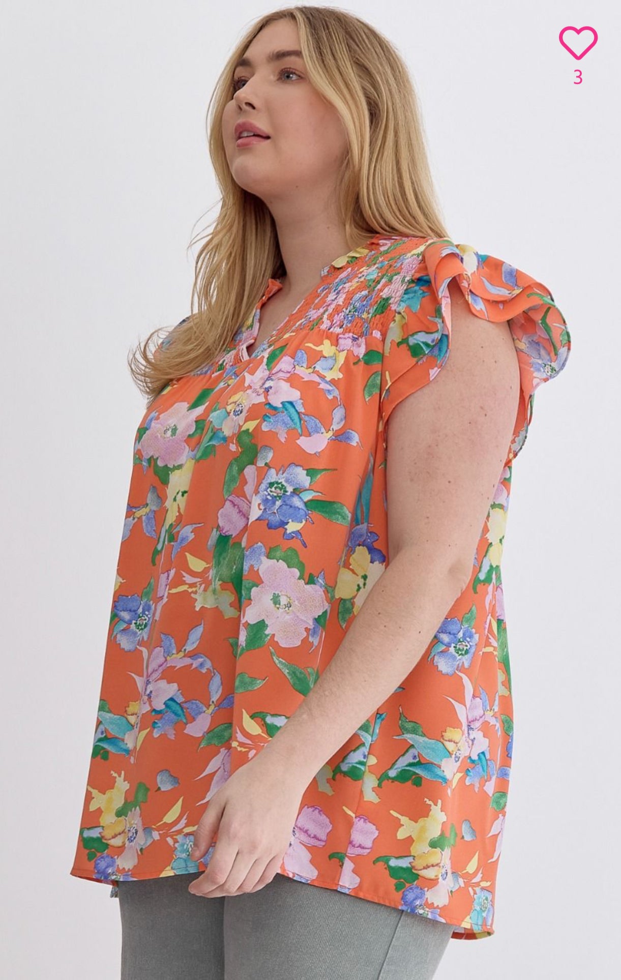 Floral Print V-neck top-Orange