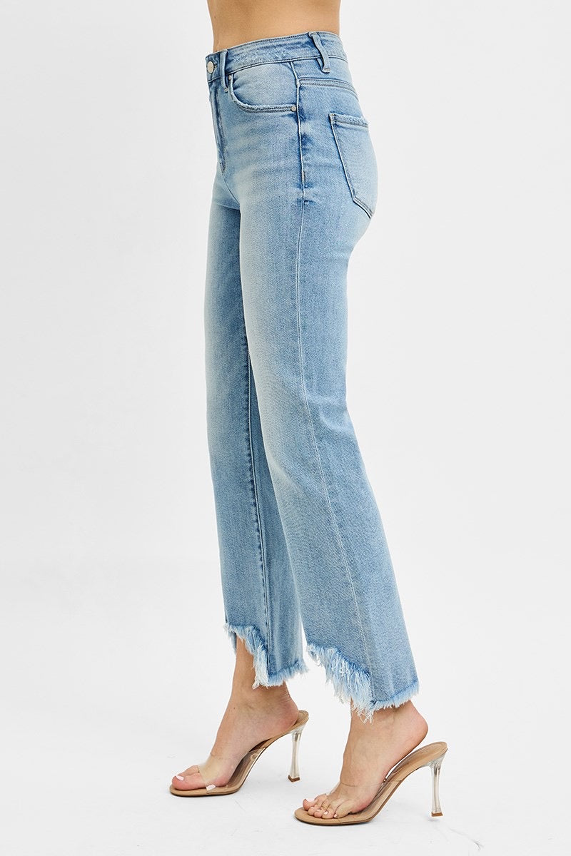 Risen High Rise Crop Bootcut Frayed Hem Pants