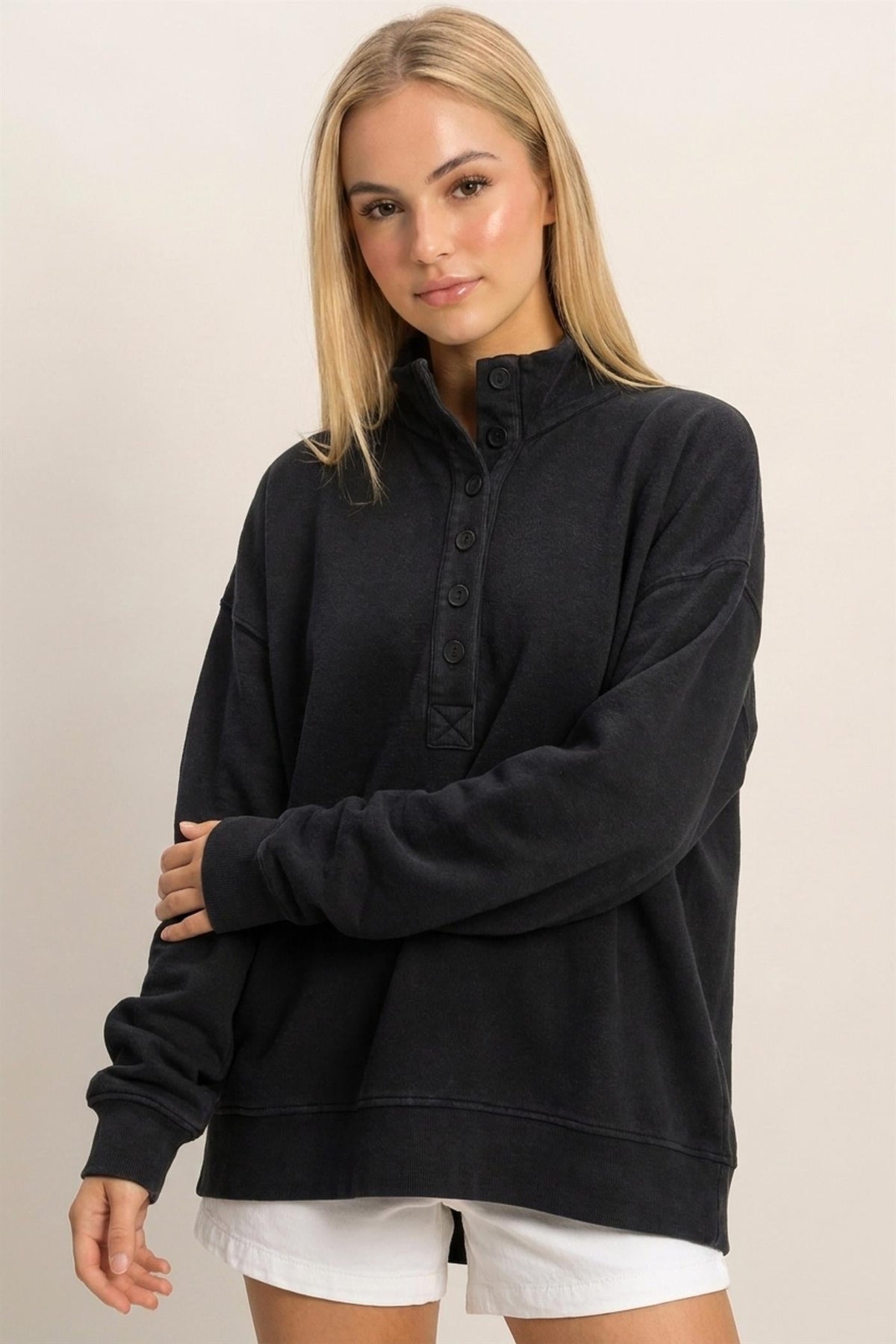DZ-Mineral Wash Button Front Sweatshirt