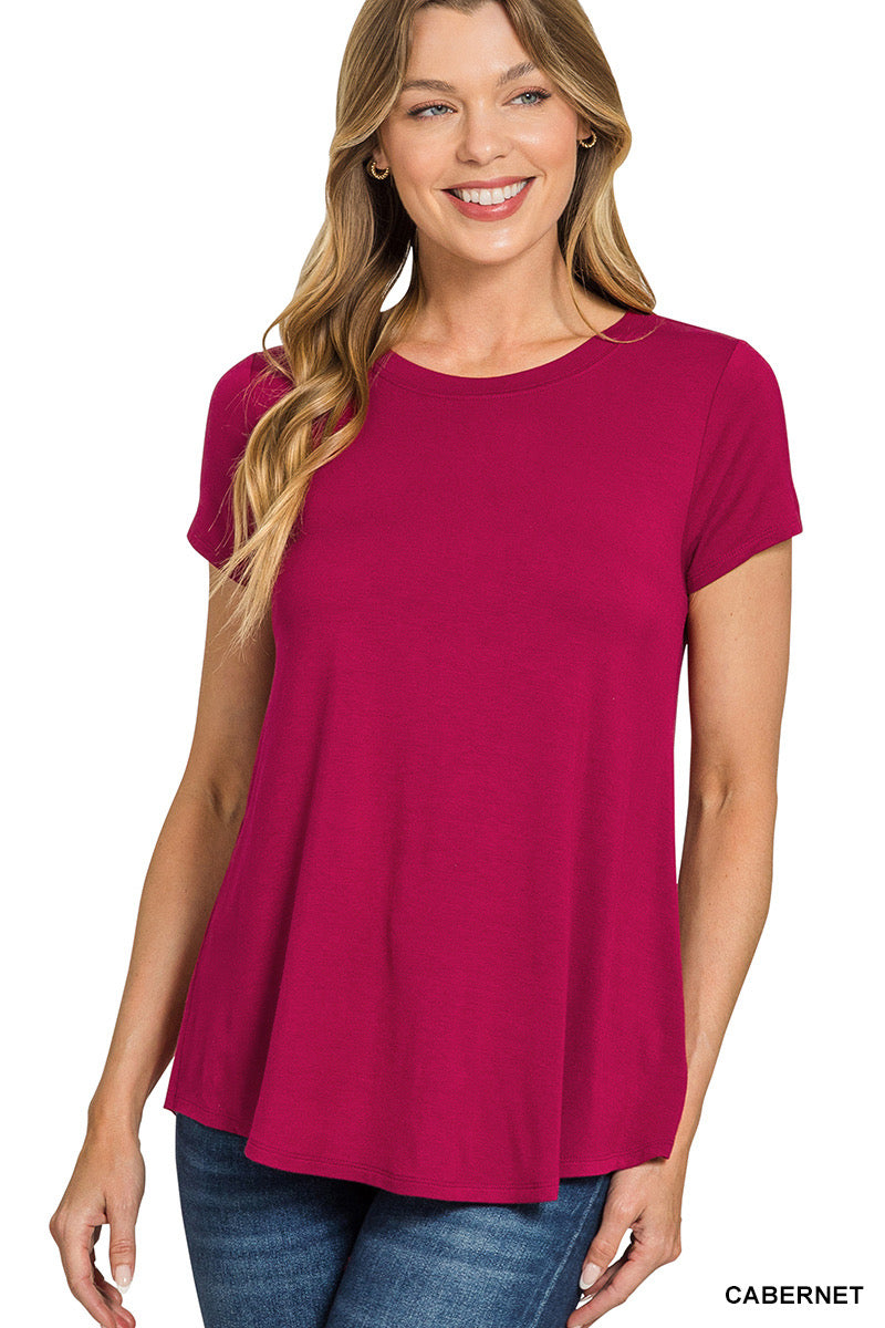Zenana- FLOWY ROUND HEM RAYON SHORT SLEEVE TOP