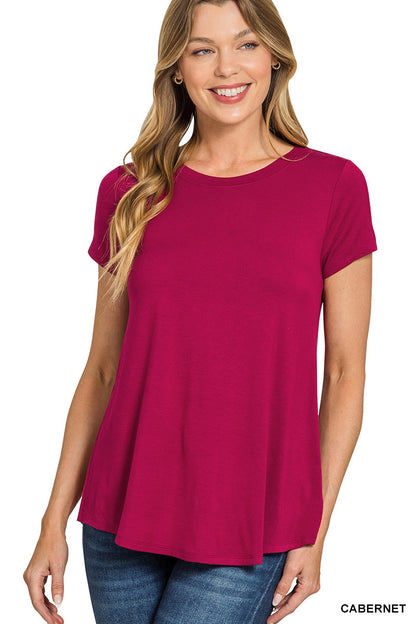 Zenana- FLOWY ROUND HEM RAYON SHORT SLEEVE TOP