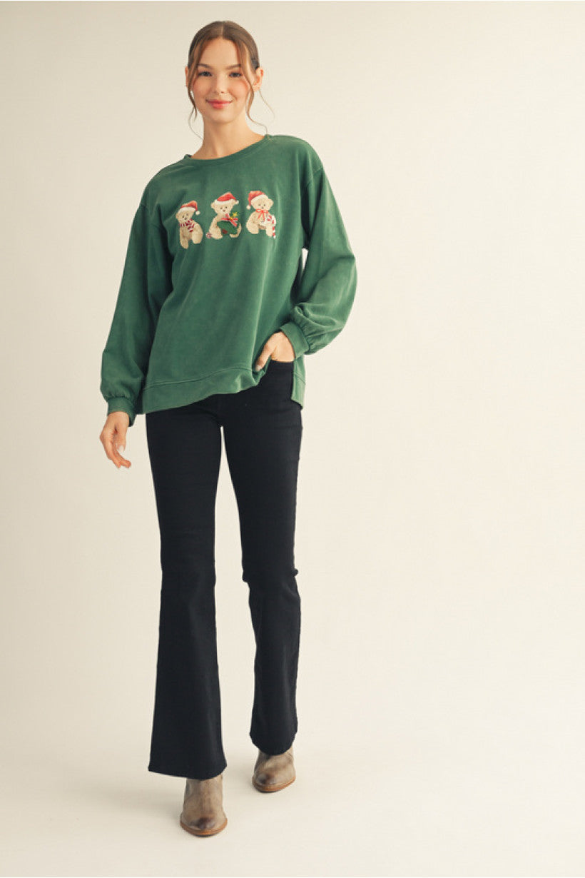 Drop Shoulder Teddy Bear Print Top