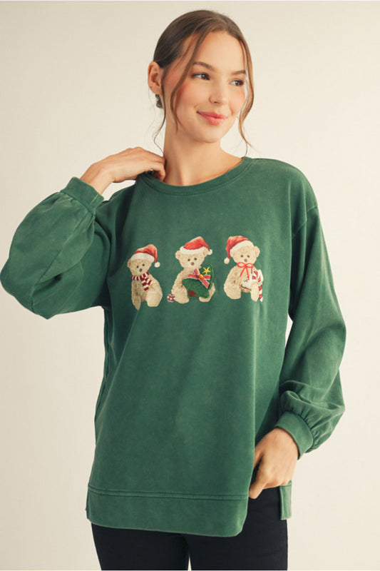 Drop Shoulder Teddy Bear Print Top