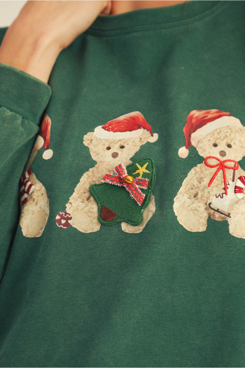 Drop Shoulder Teddy Bear Print Top