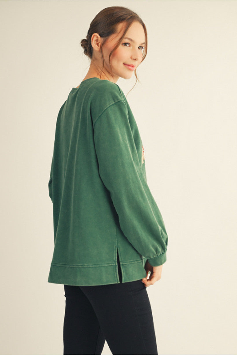 Drop Shoulder Teddy Bear Print Top