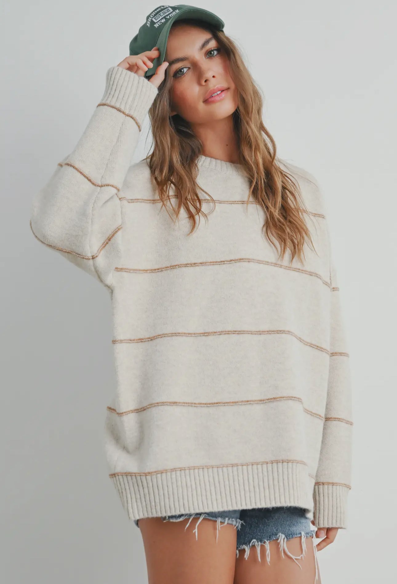 Striped Pattern Drop Shoulder Sweater