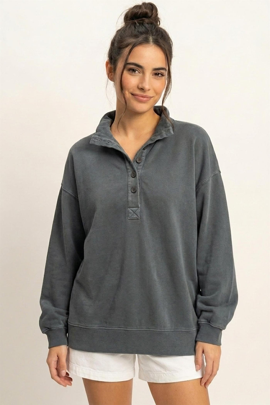 DZ-Mineral Wash Button Front Sweatshirt