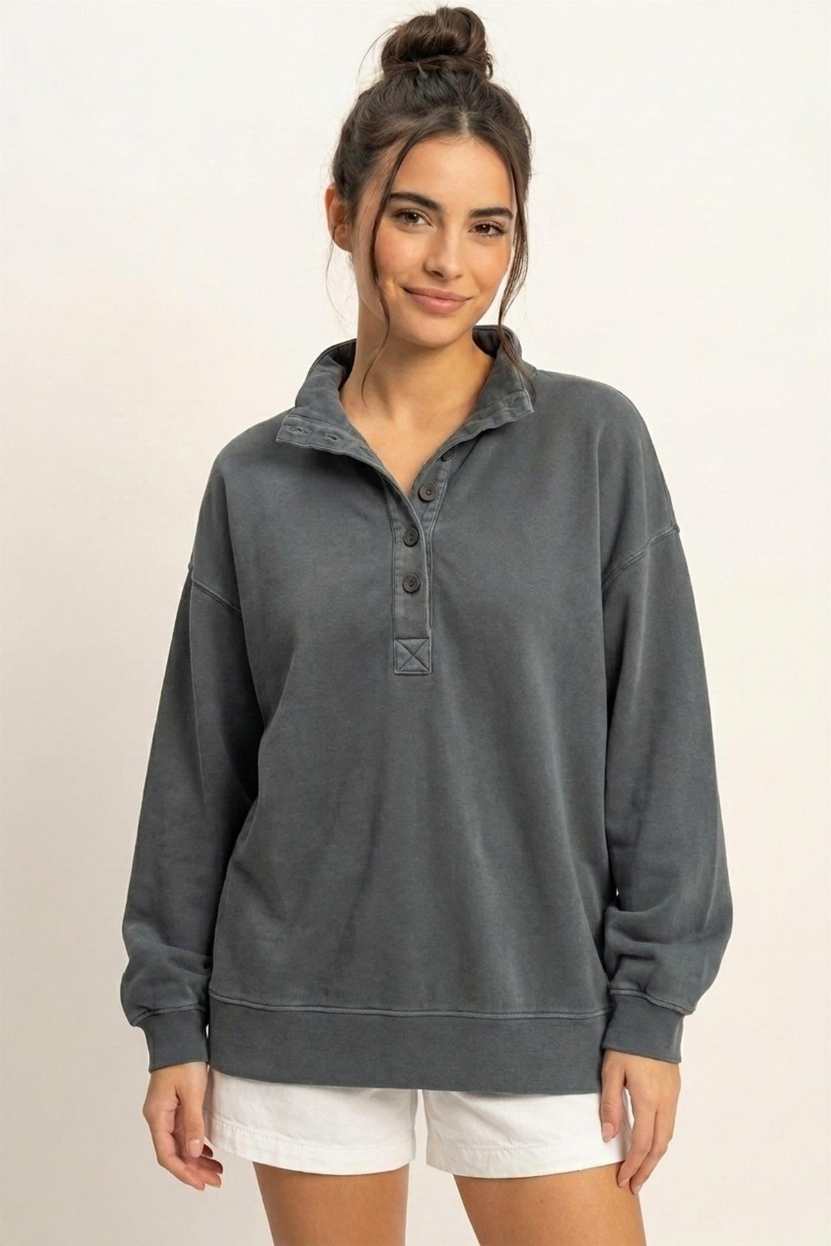 DZ-Mineral Wash Button Front Sweatshirt
