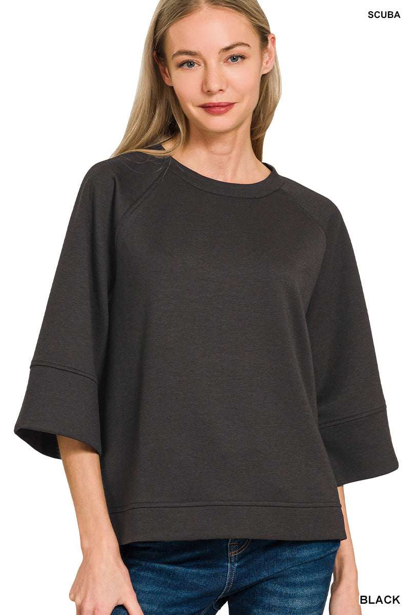 Zenana-SCUBA 3/4 SLEEVE PULLOVER