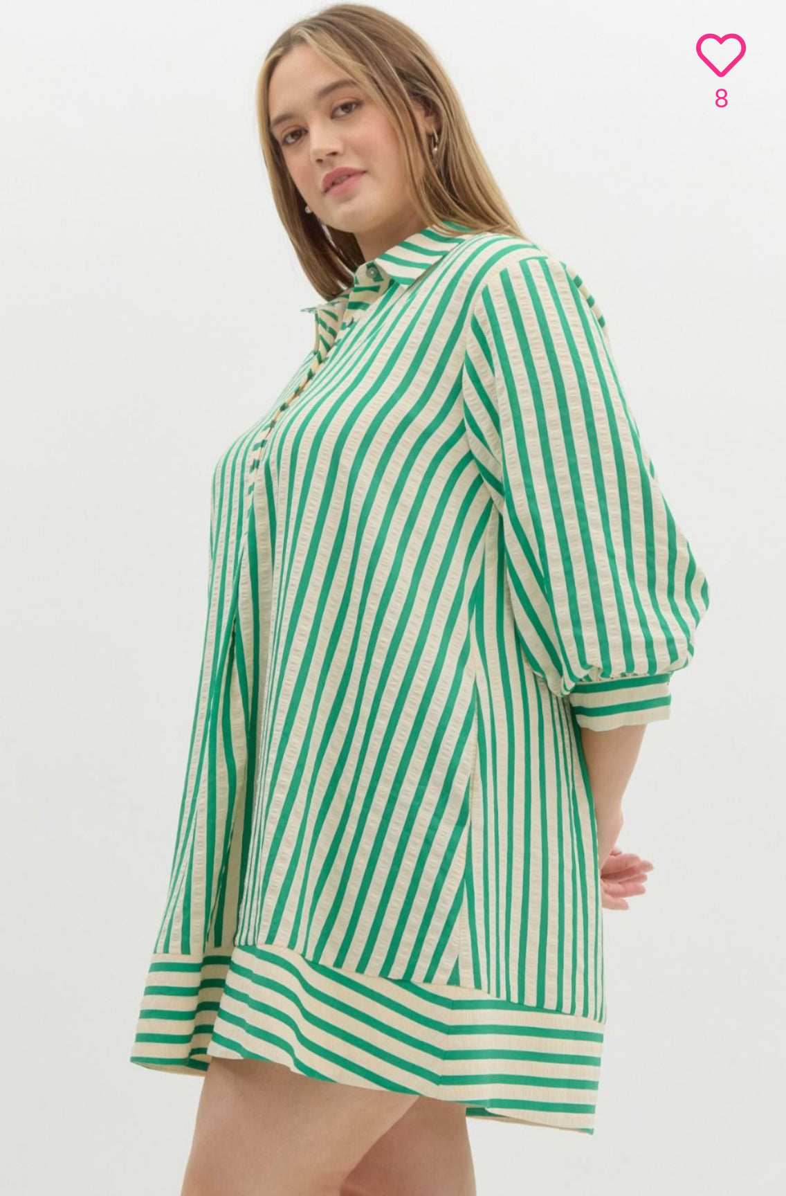 Striped Seersucker Mini Dress-Green