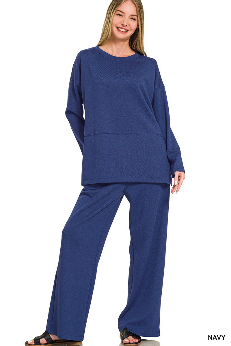 Zenana-SCUBA SIDE SLIT TOP & PANTS SET