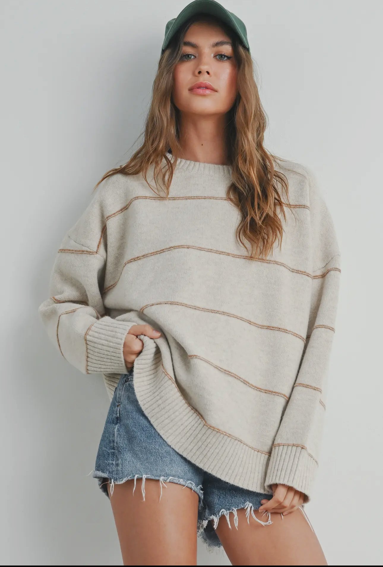 Striped Pattern Drop Shoulder Sweater
