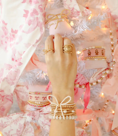 Pearl Bow Beaded Blondes Bracelet: Standard 6.75 inch