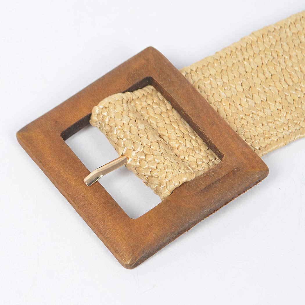 Square Wood Buckle Straw Belt