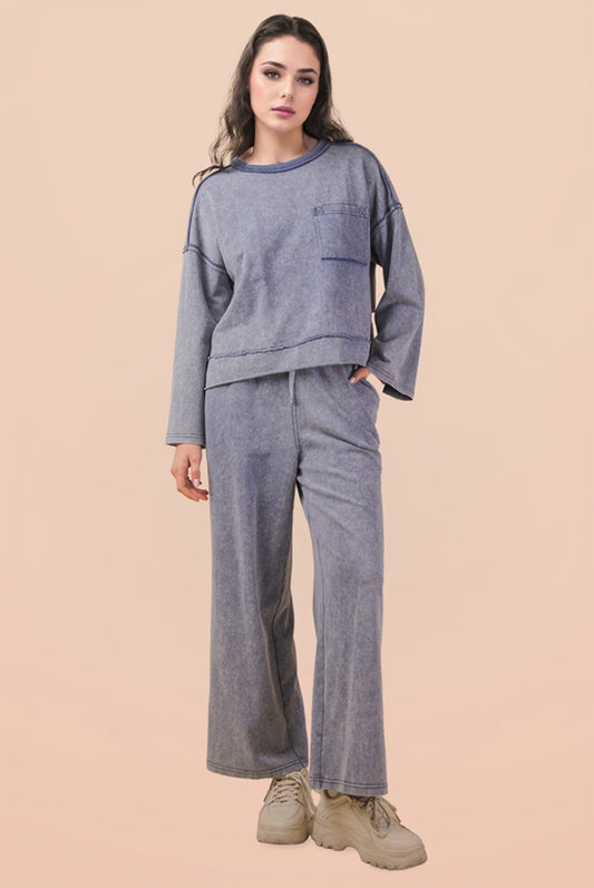 Mineral washed knit lounge set for women
