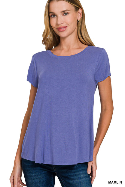 Zenana- FLOWY ROUND HEM RAYON SHORT SLEEVE TOP