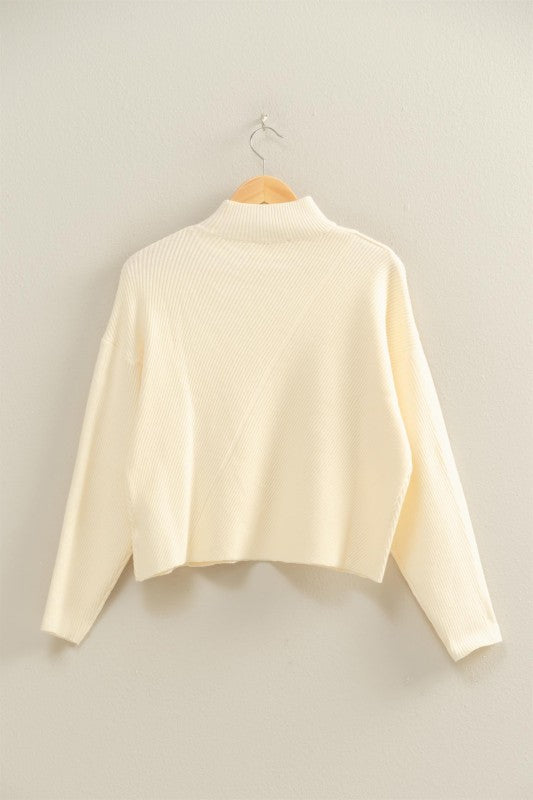 Diagonal Ribbed Knit Sweater