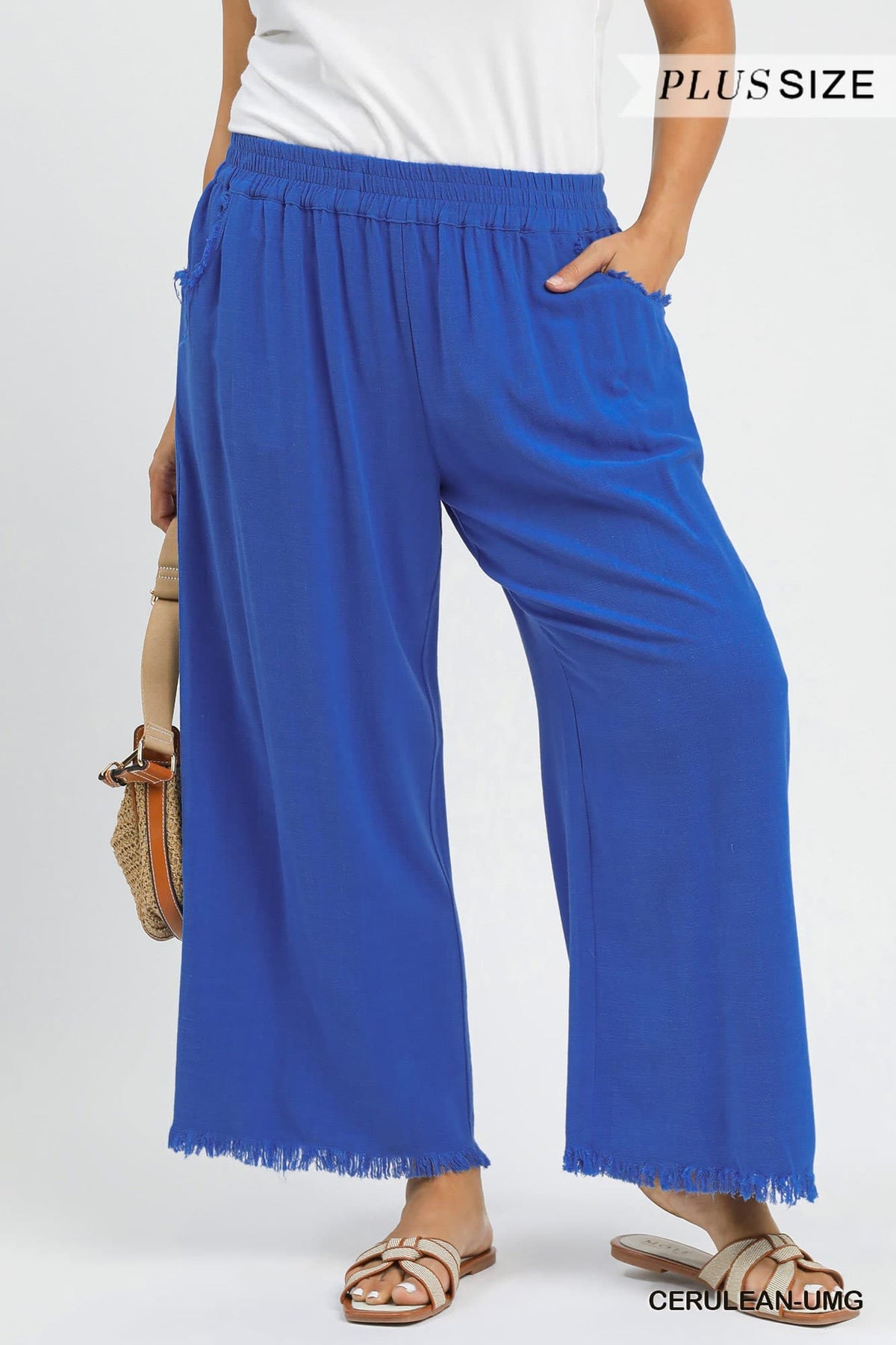 Plus Size Umgee Frayed Hem Wide Leg Pants