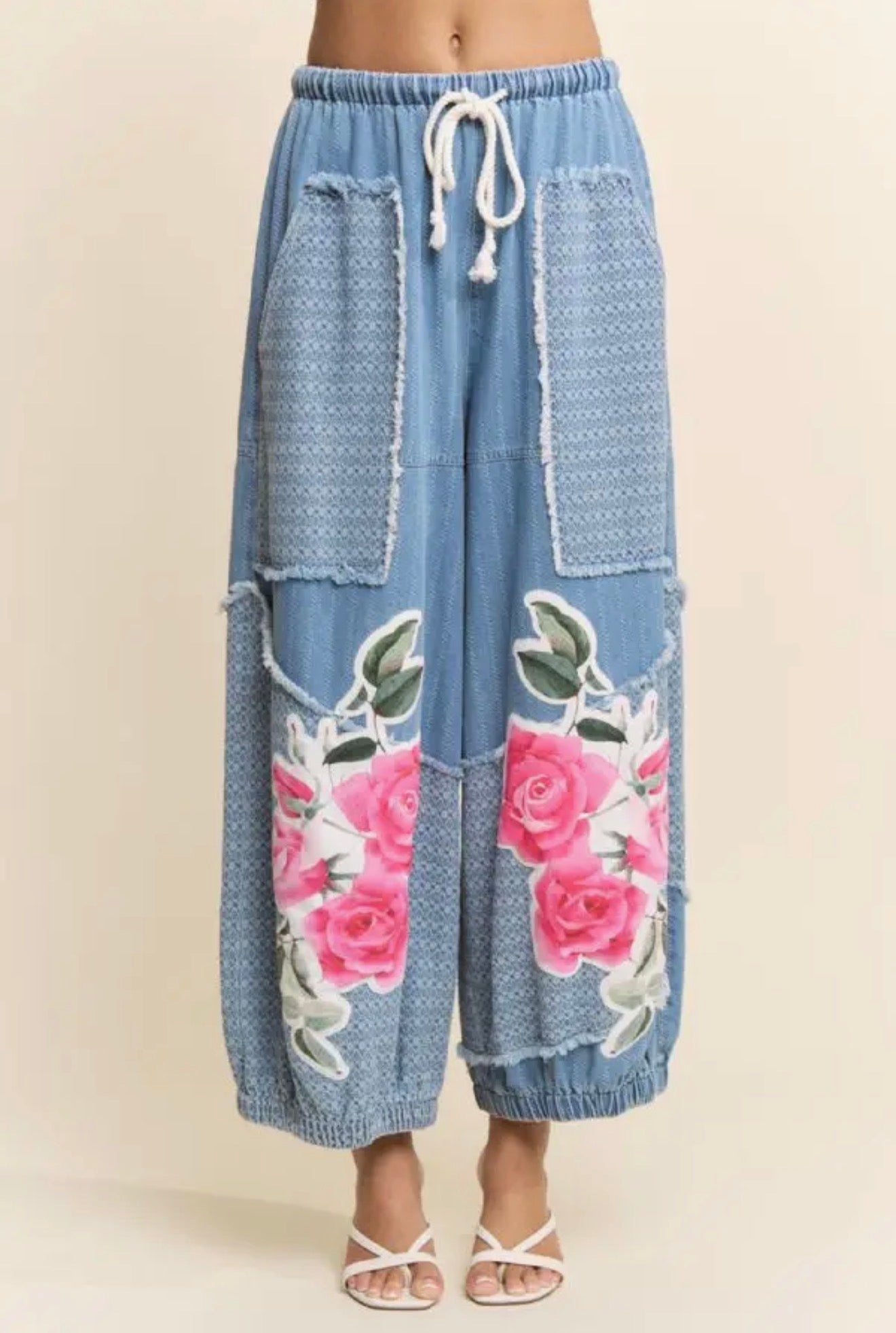 Boho Rose Patch Pants