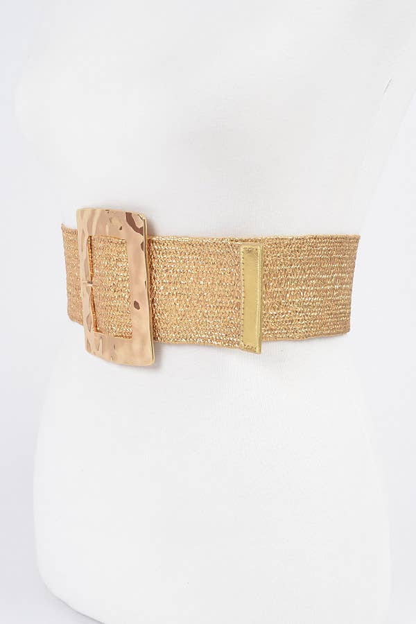 Rectangle Metal Buckle Stretch Straw Belt