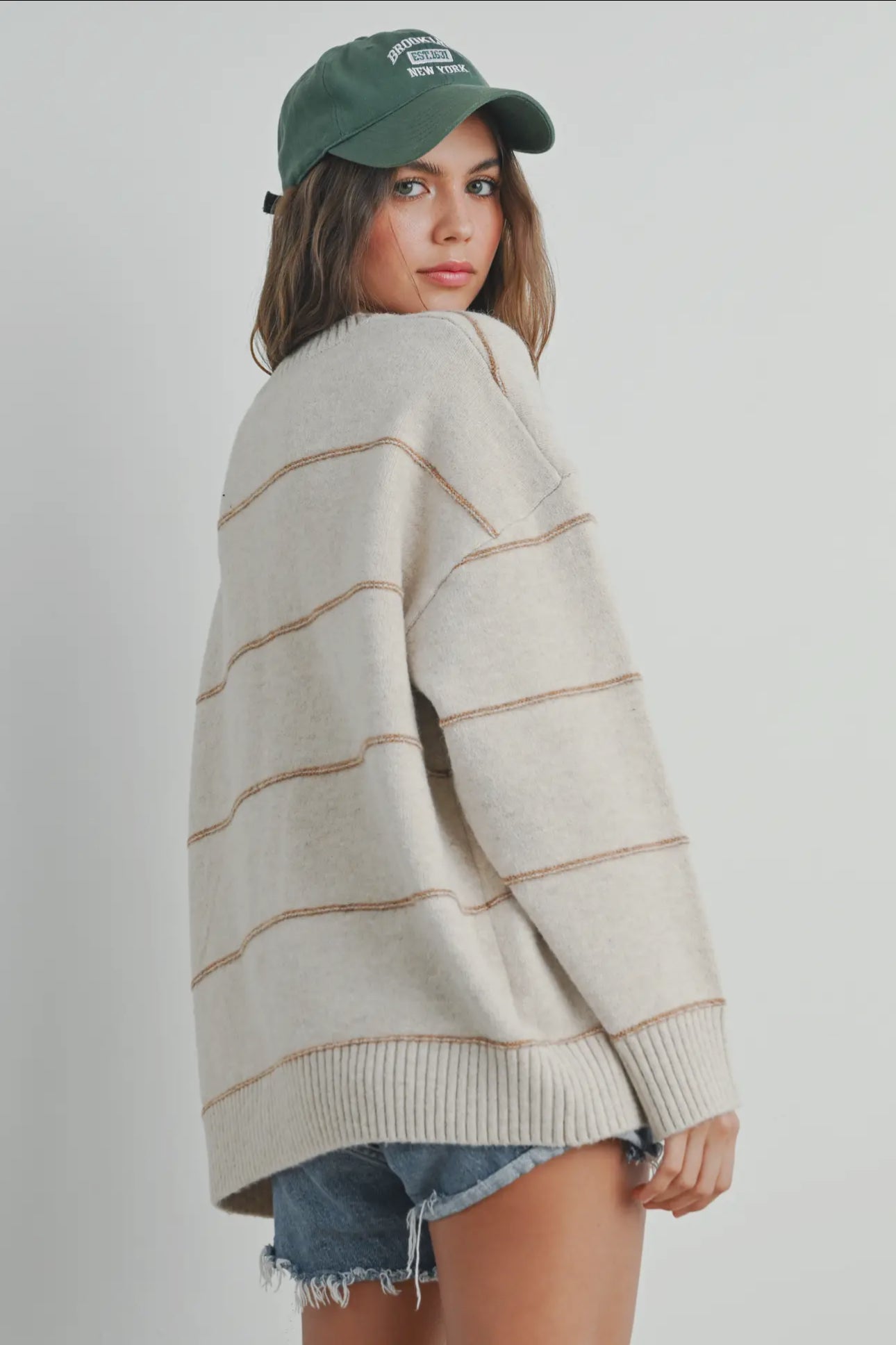 Striped Pattern Drop Shoulder Sweater