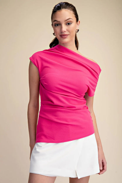 GLAM Asymmetric Pleated Top
