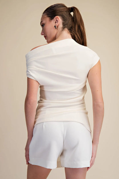 GLAM Asymmetric Pleated Top