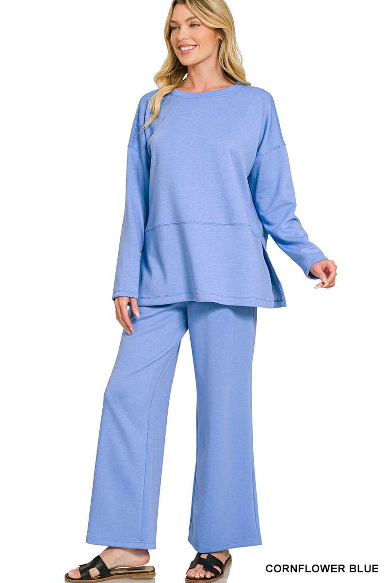 Zenana-SCUBA SIDE SLIT TOP & PANTS SET