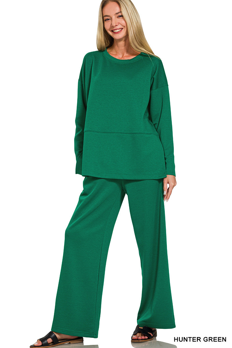 Zenana-SCUBA SIDE SLIT TOP & PANTS SET