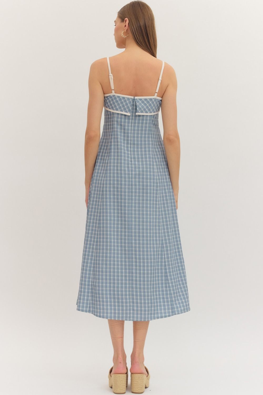 Entro-Gingham spaghetti strap midi dress