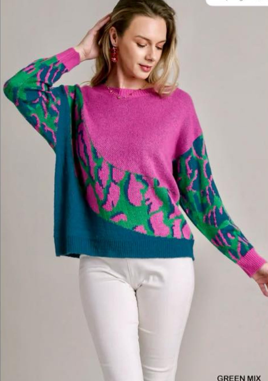 Women’s leopard print colorblock sweater boutique style