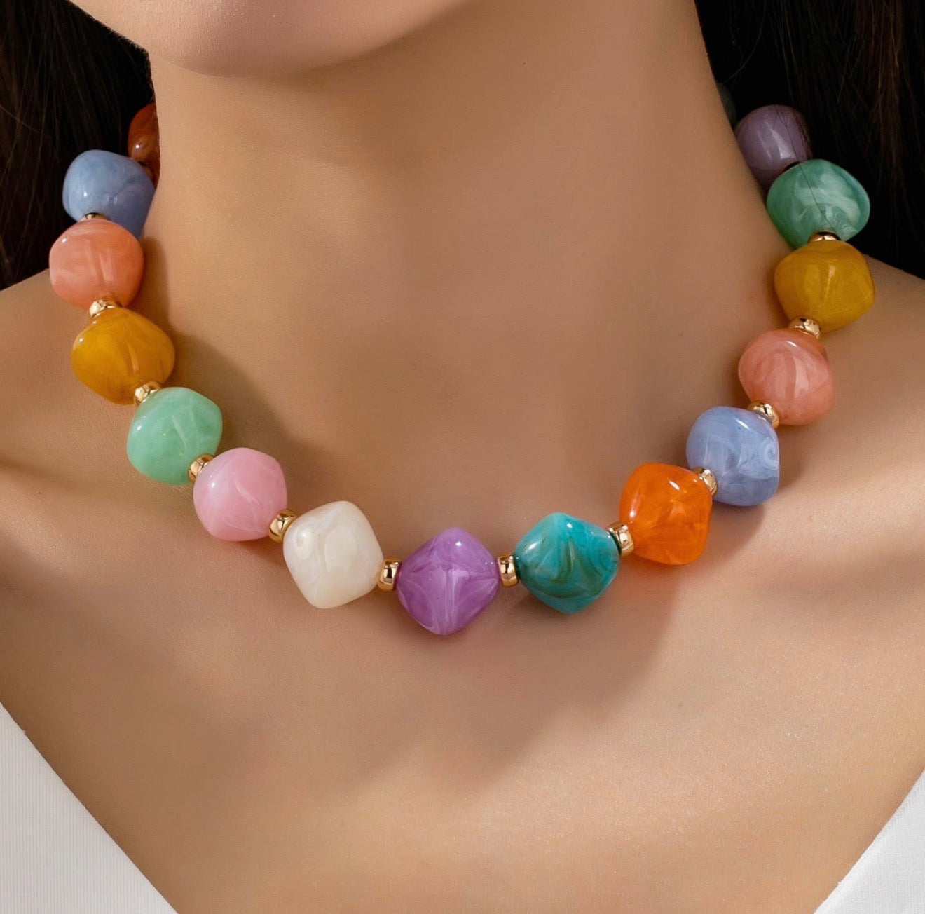 Oversized Pastel Resin Bead Necklace