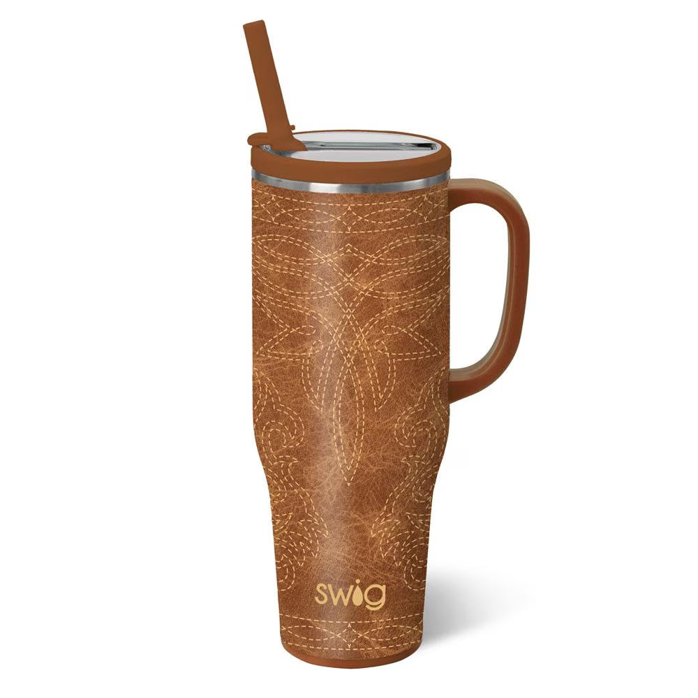 Saddle Stitch Cognac Leakproof 40 oz Swig Mega Mug