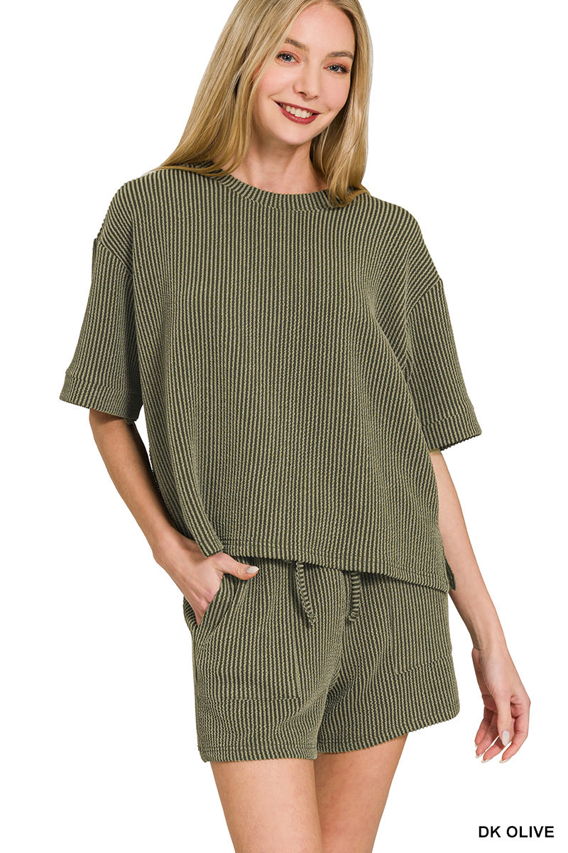 Zenana-RAISED RIB SHORT SLEEVE TEE & SHORT SET