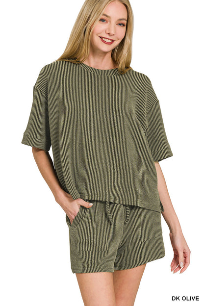 Zenana-RAISED RIB SHORT SLEEVE TEE & SHORT SET