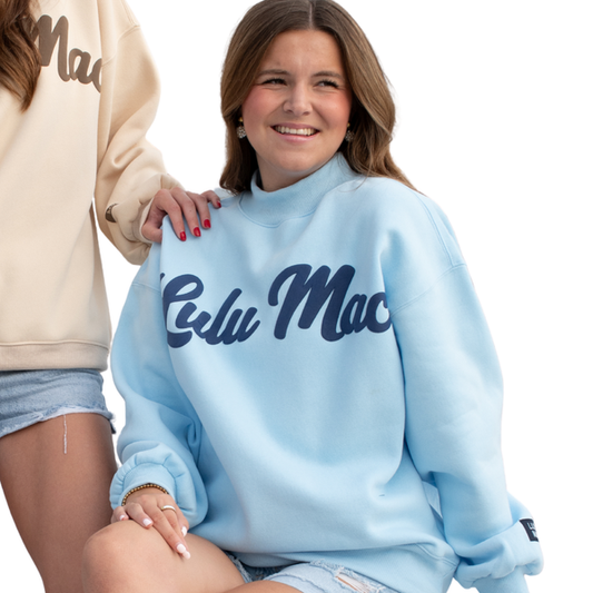 Lulu Mac Light Blue/Navy Script Sweatshirt