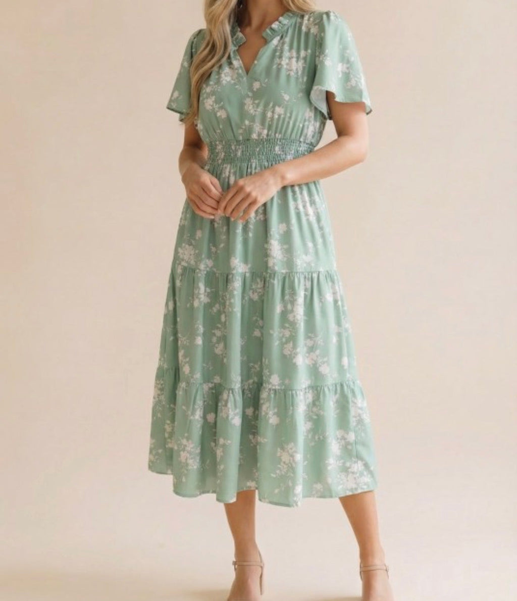 Sage Floral Dress